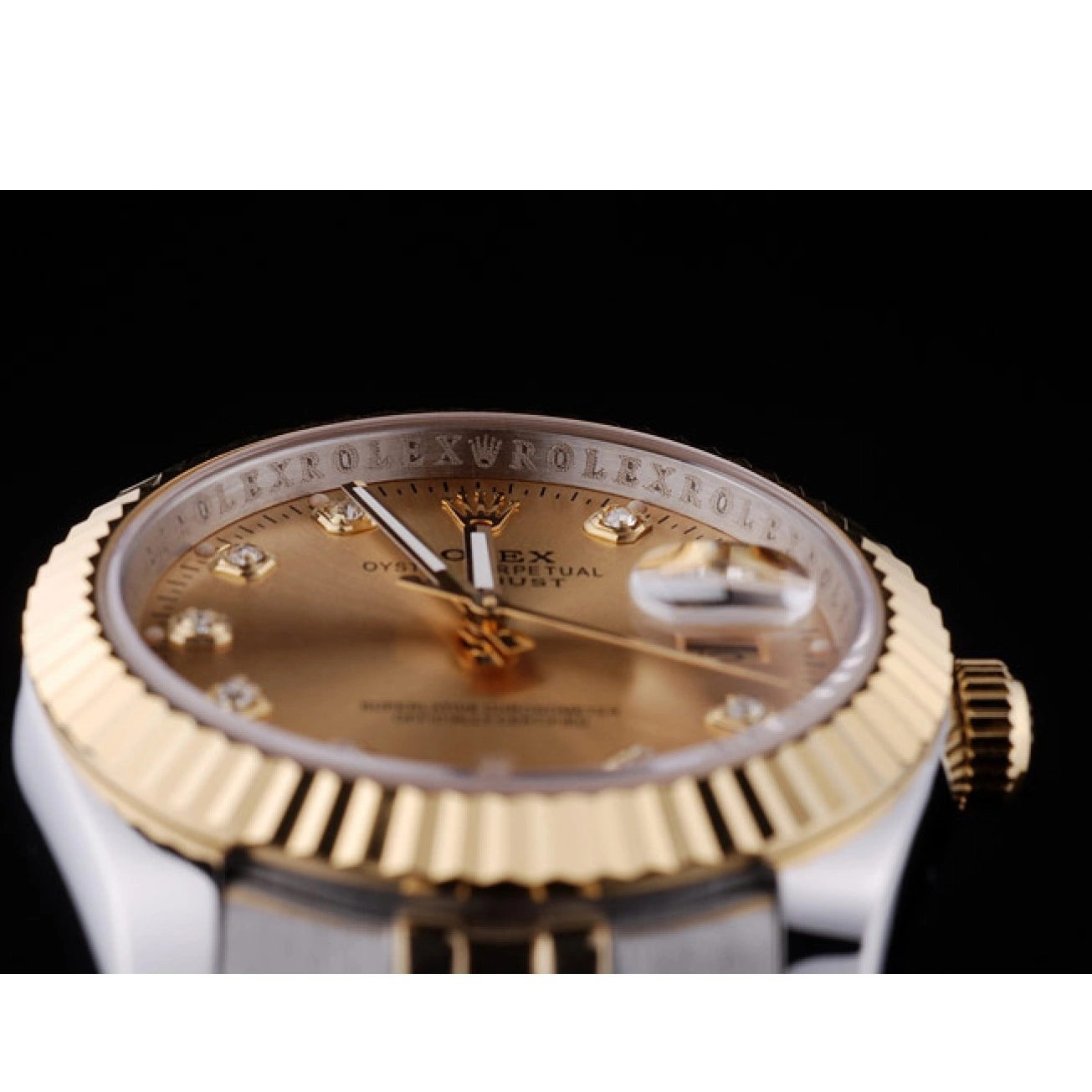 Rolex aaa copy Gold Dial Diamonds 7452 Rolex Datejust Ribbed Bezel 0605